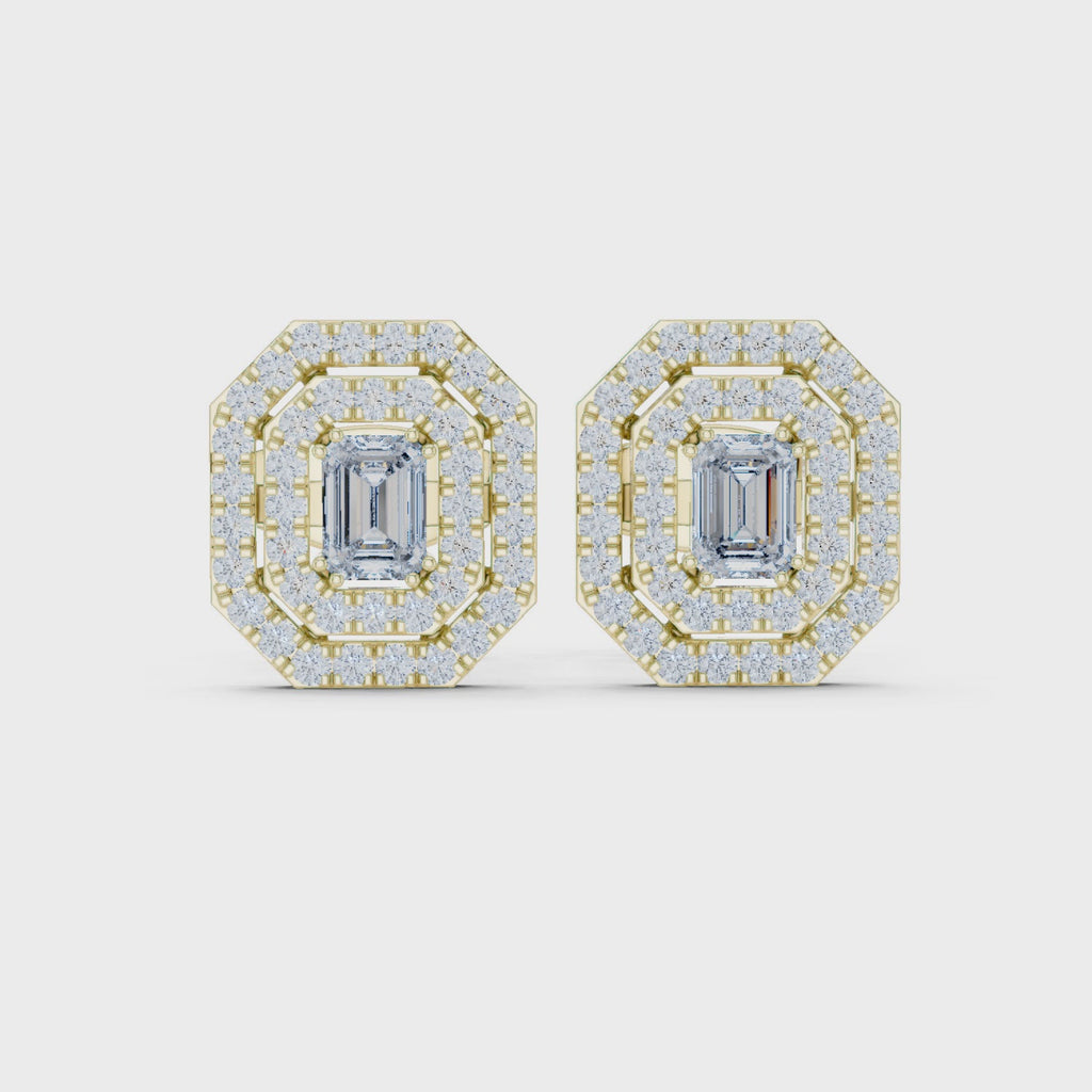 Vintage Emerald-Cut Diamond Stud Earrings