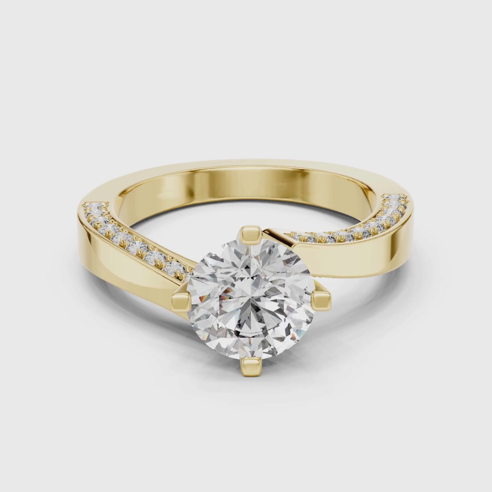 Solitaire Lab Grown Diamond Ring with Pavé-Set Band