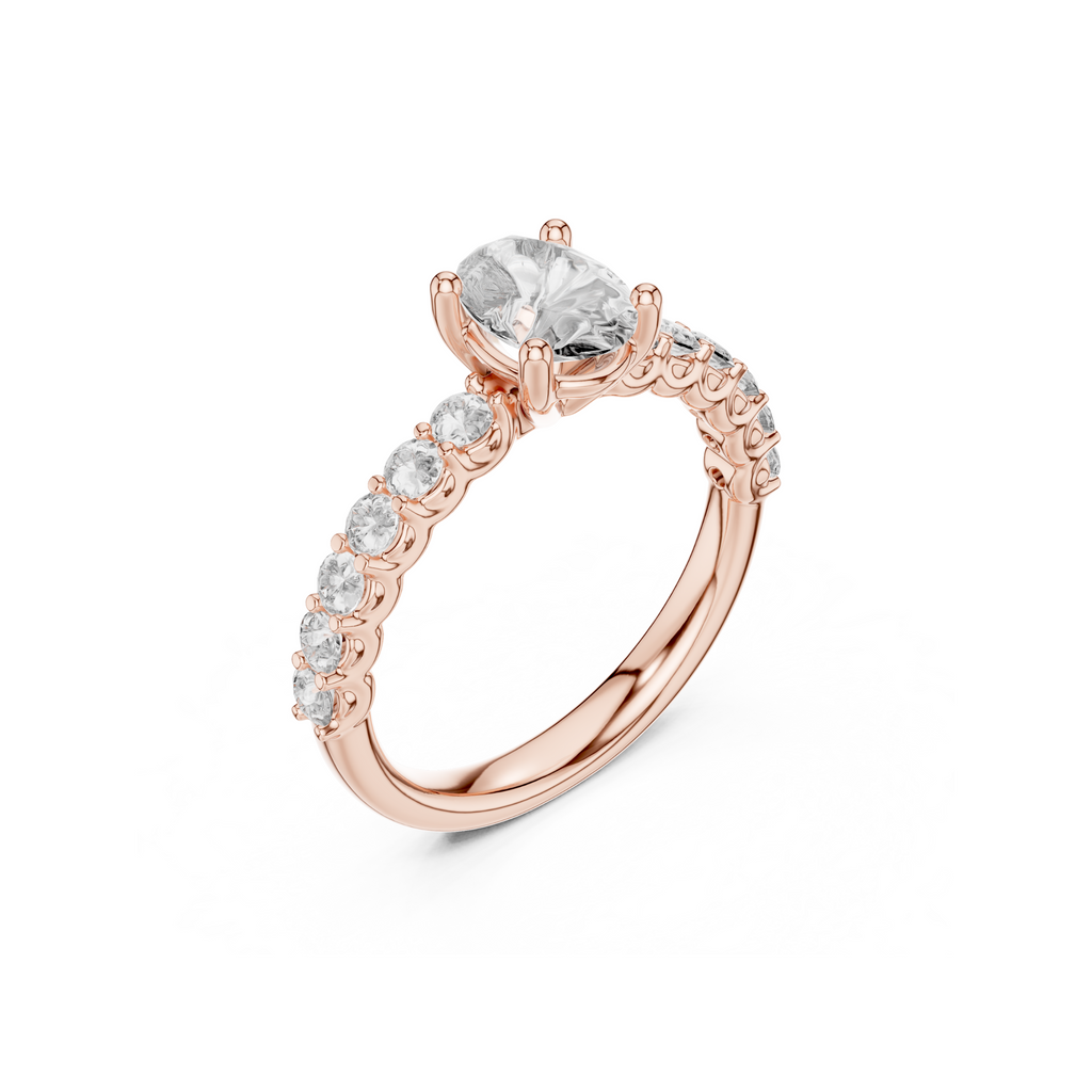 Pave Band Lab Grown Diamond Solitaire Ring