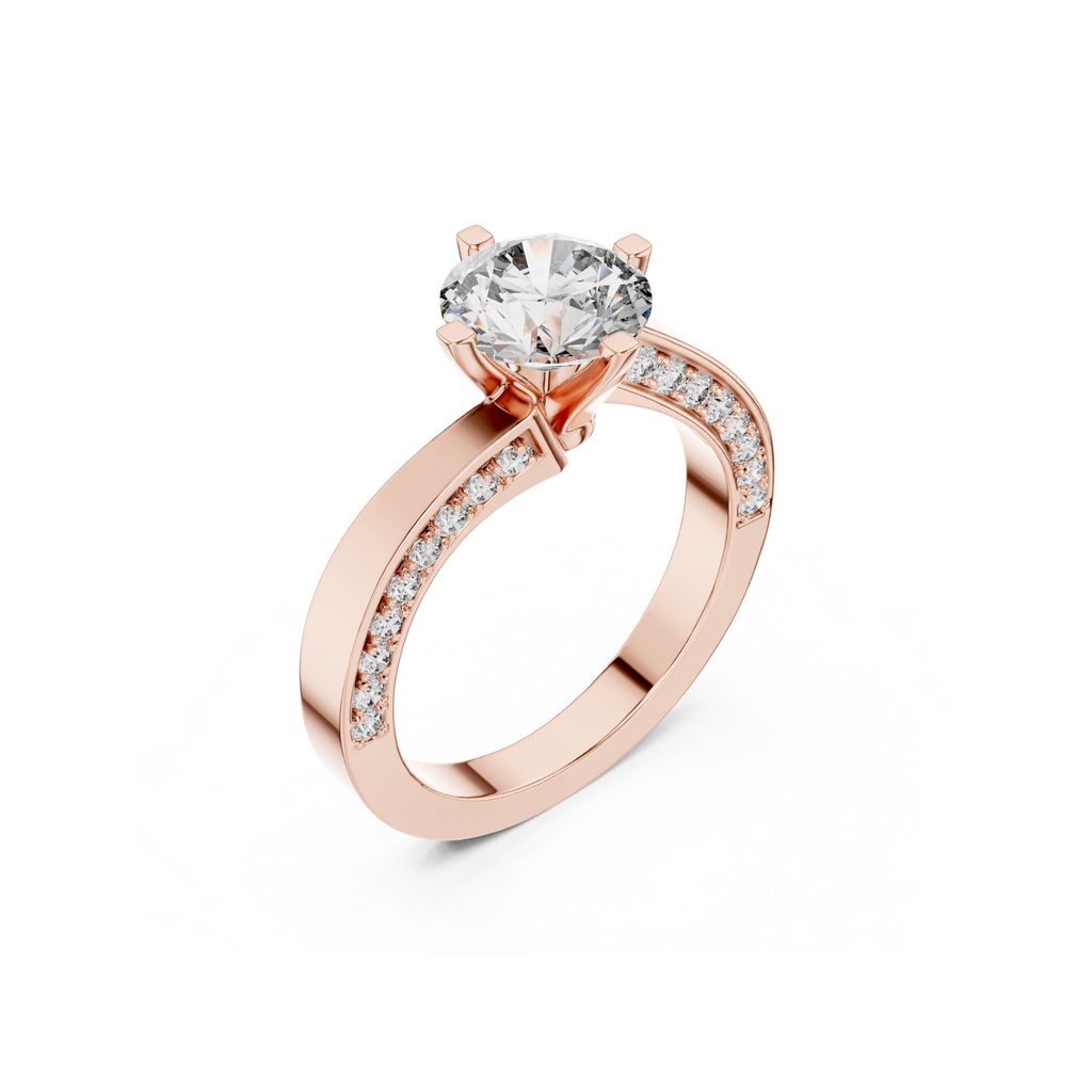 Solitaire Lab Grown Diamond Ring with Pavé-Set Band