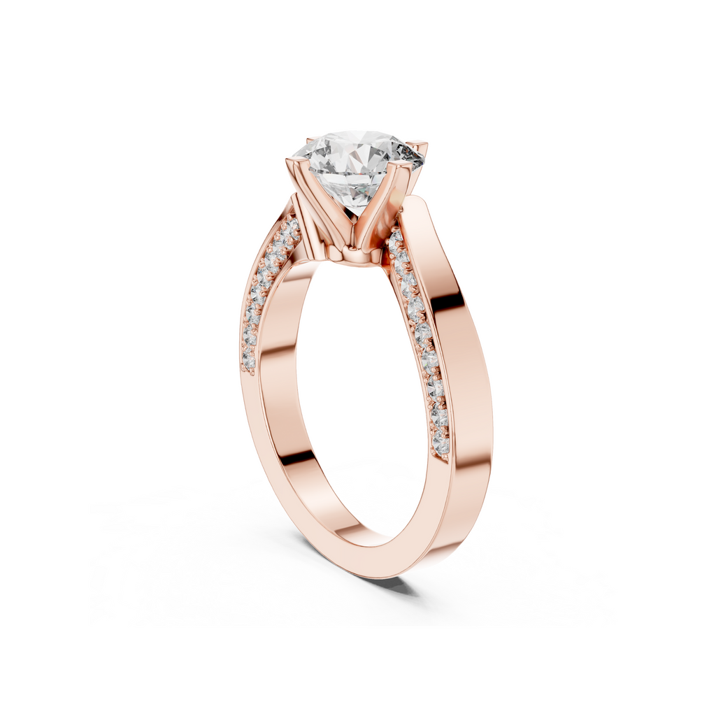 Solitaire Lab Grown Diamond Ring with Pavé-Set Band