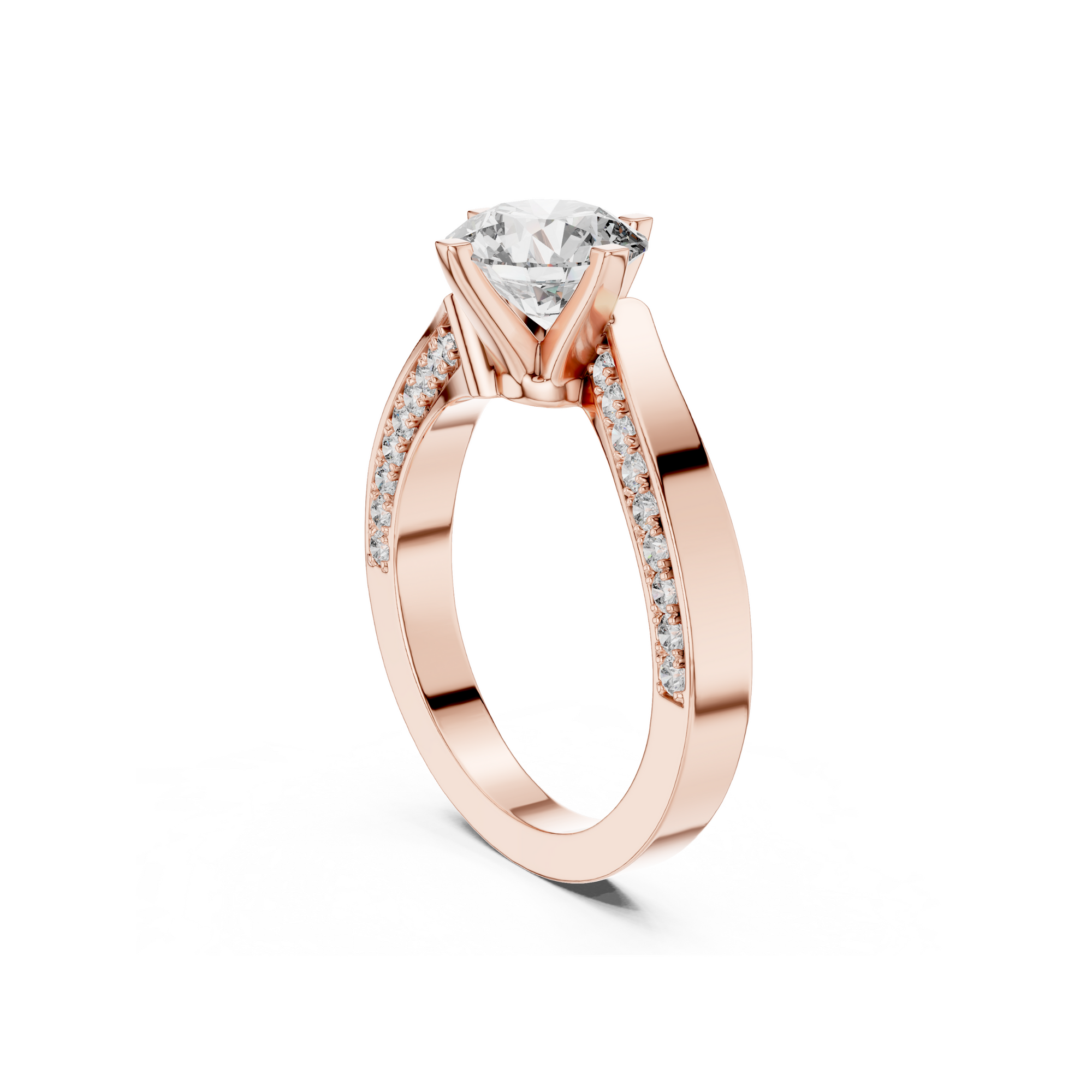 Solitaire Lab Grown Diamond Ring with Pavé-Set Band