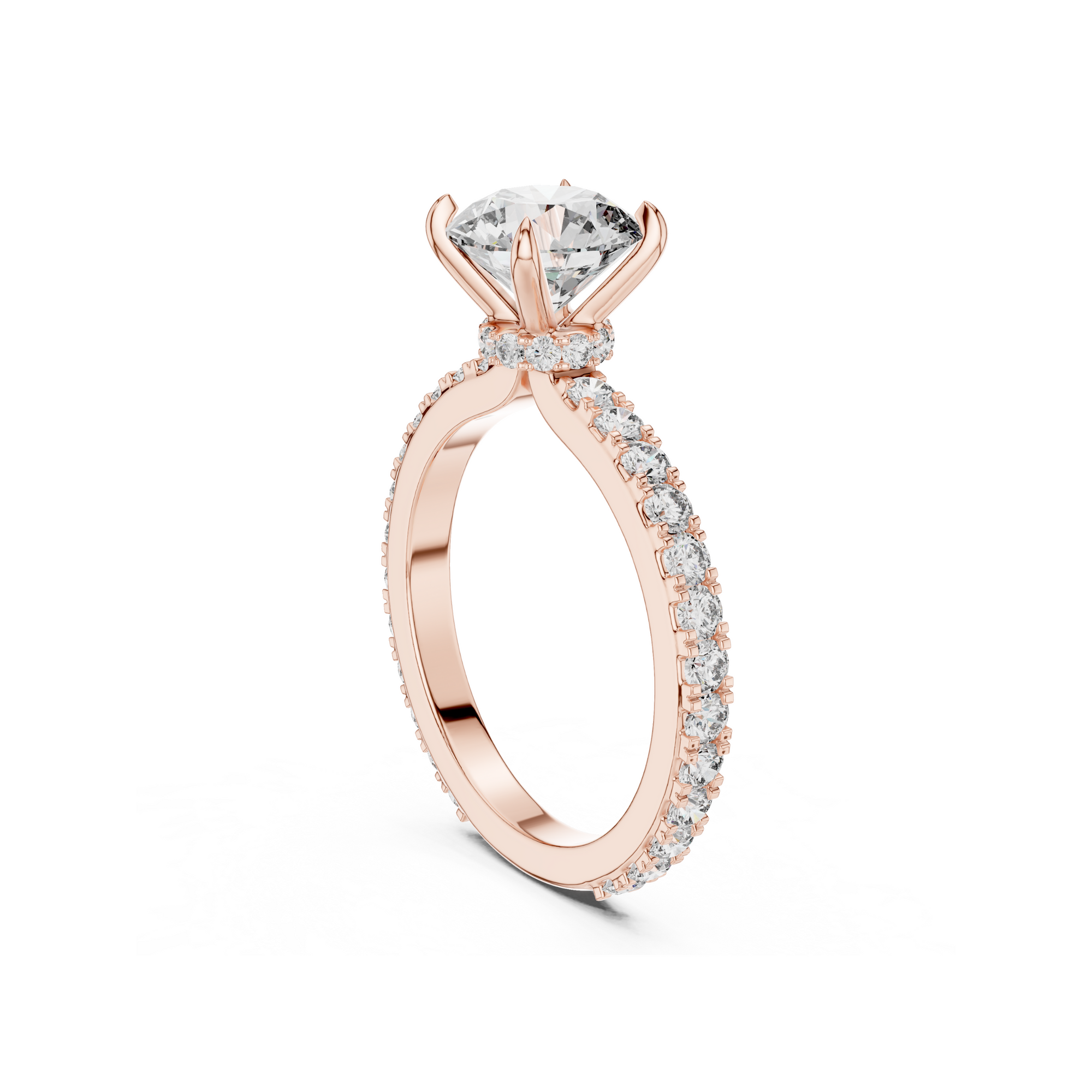 Round-Cut Lab Grown Diamond Ring with Pavé Band