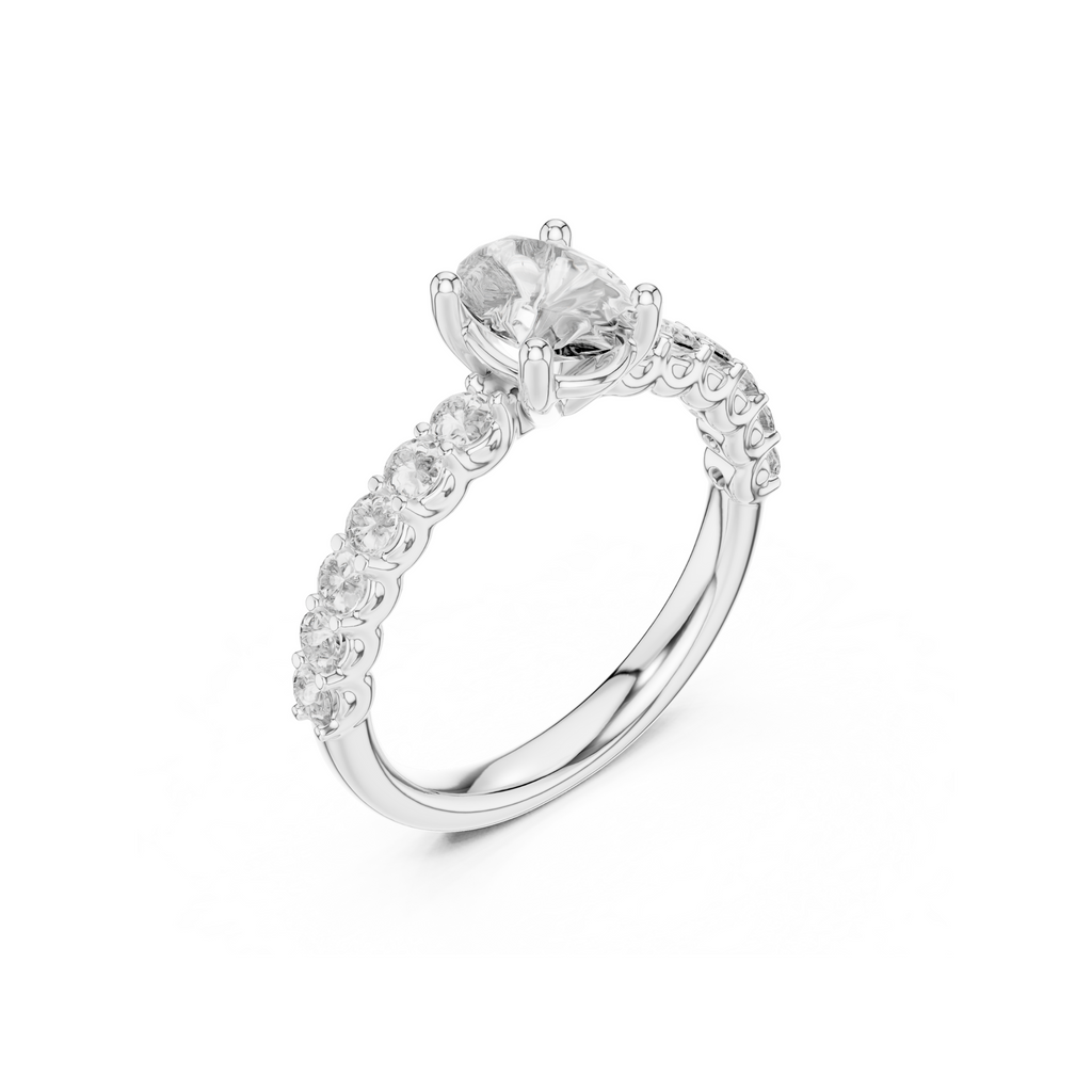Pave Band Lab Grown Diamond Solitaire Ring