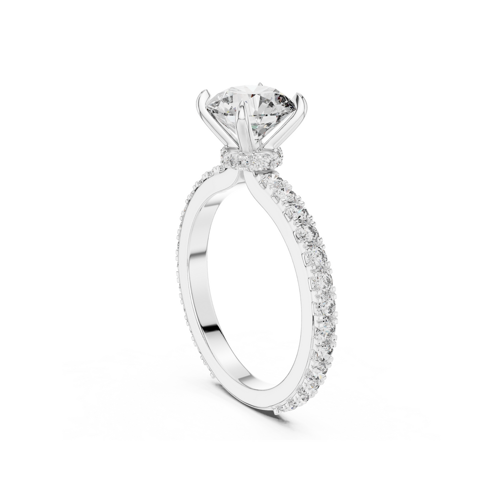 Round-Cut Lab Grown Diamond Ring with Pavé Band