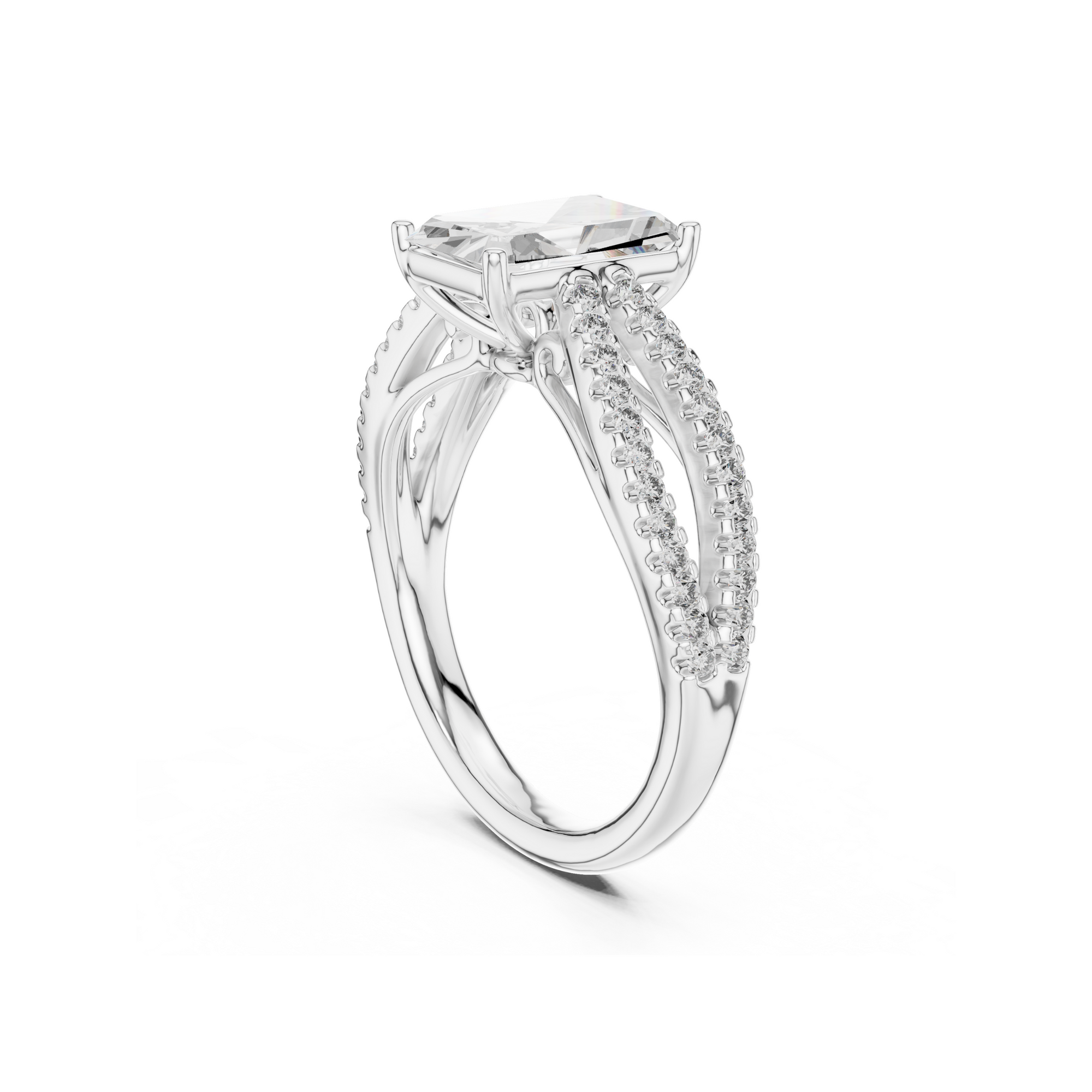 Twin Pave Radiant Lab Grown Diamond Ring