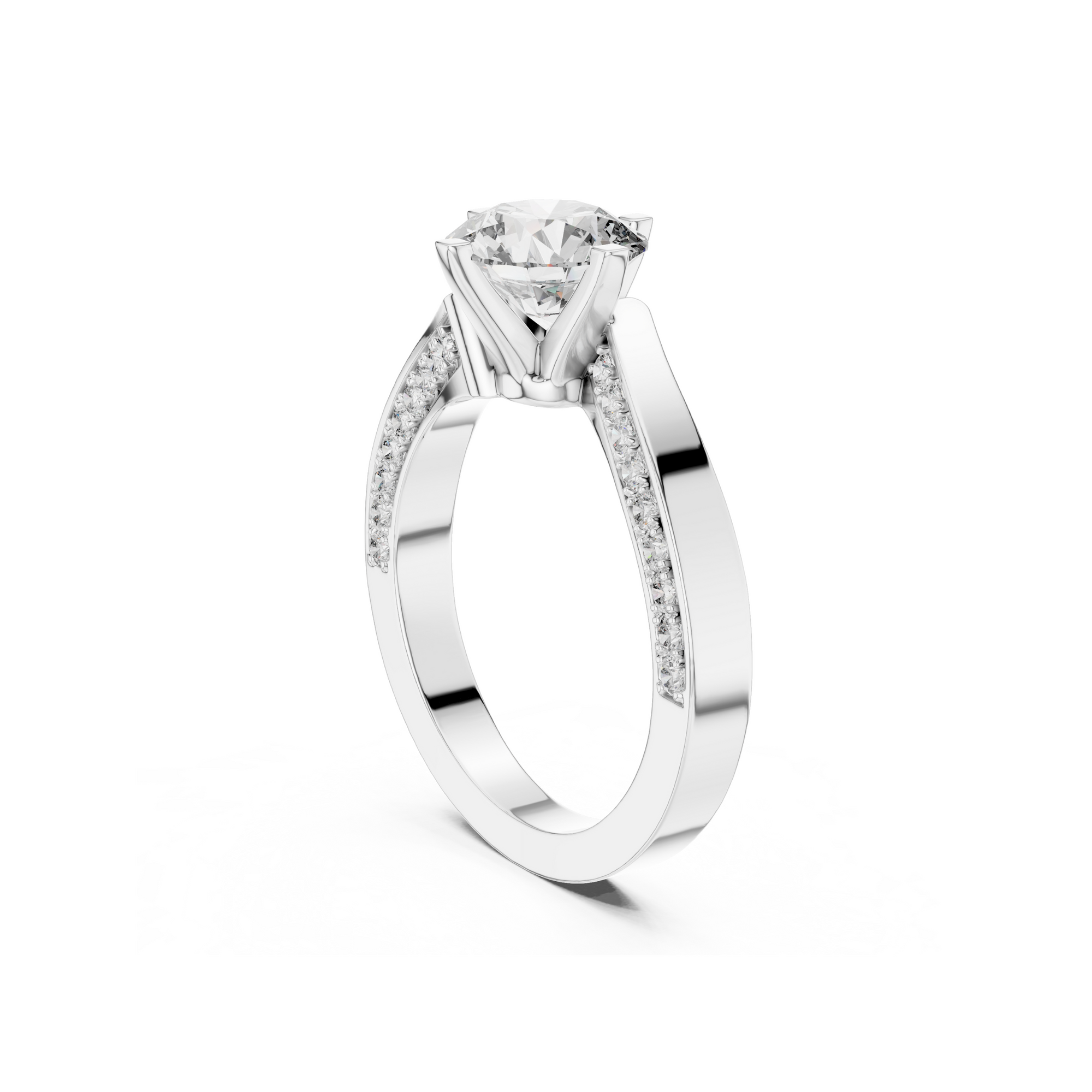 Solitaire Lab Grown Diamond Ring with Pavé-Set Band
