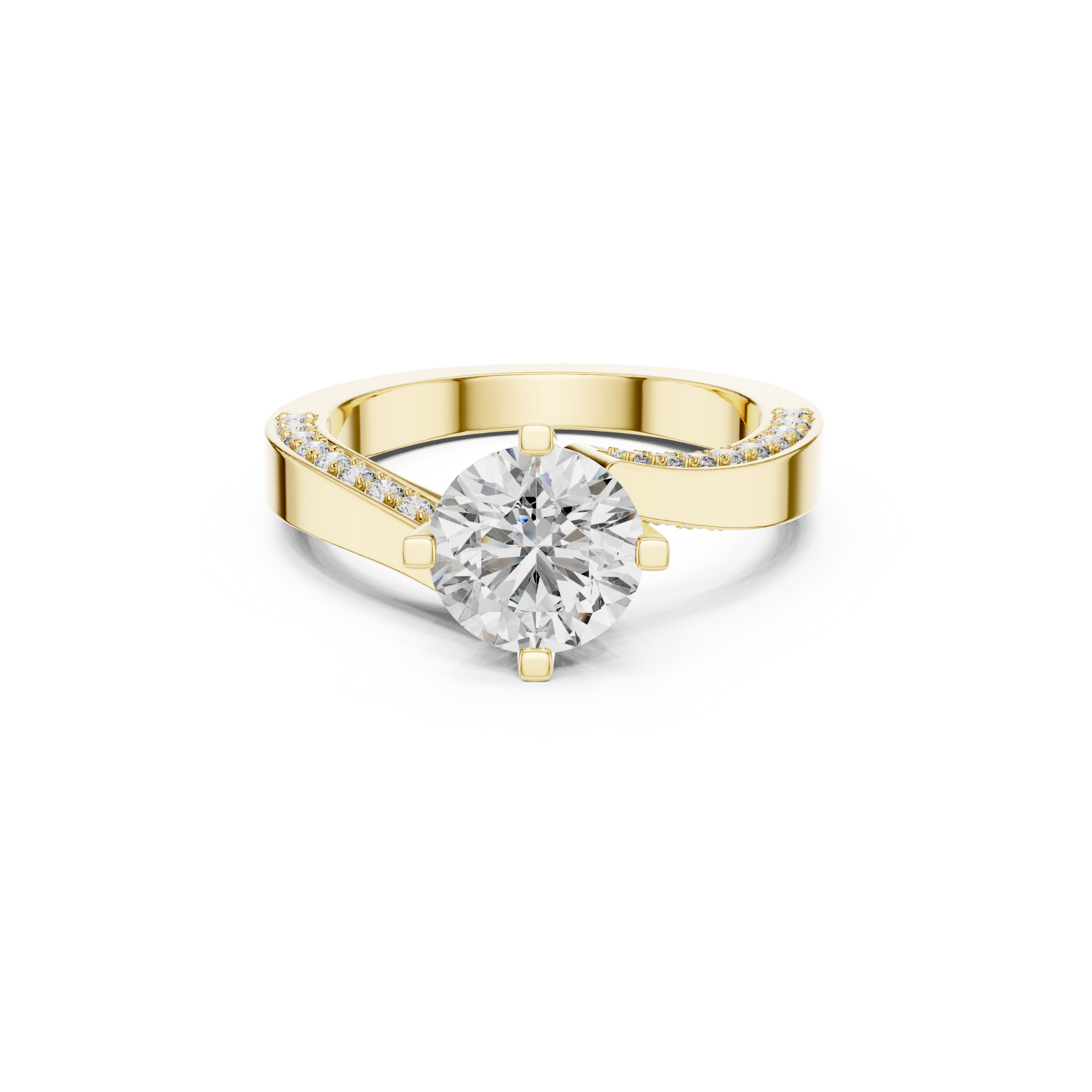 Solitaire Lab Grown Diamond Ring with Pavé-Set Band