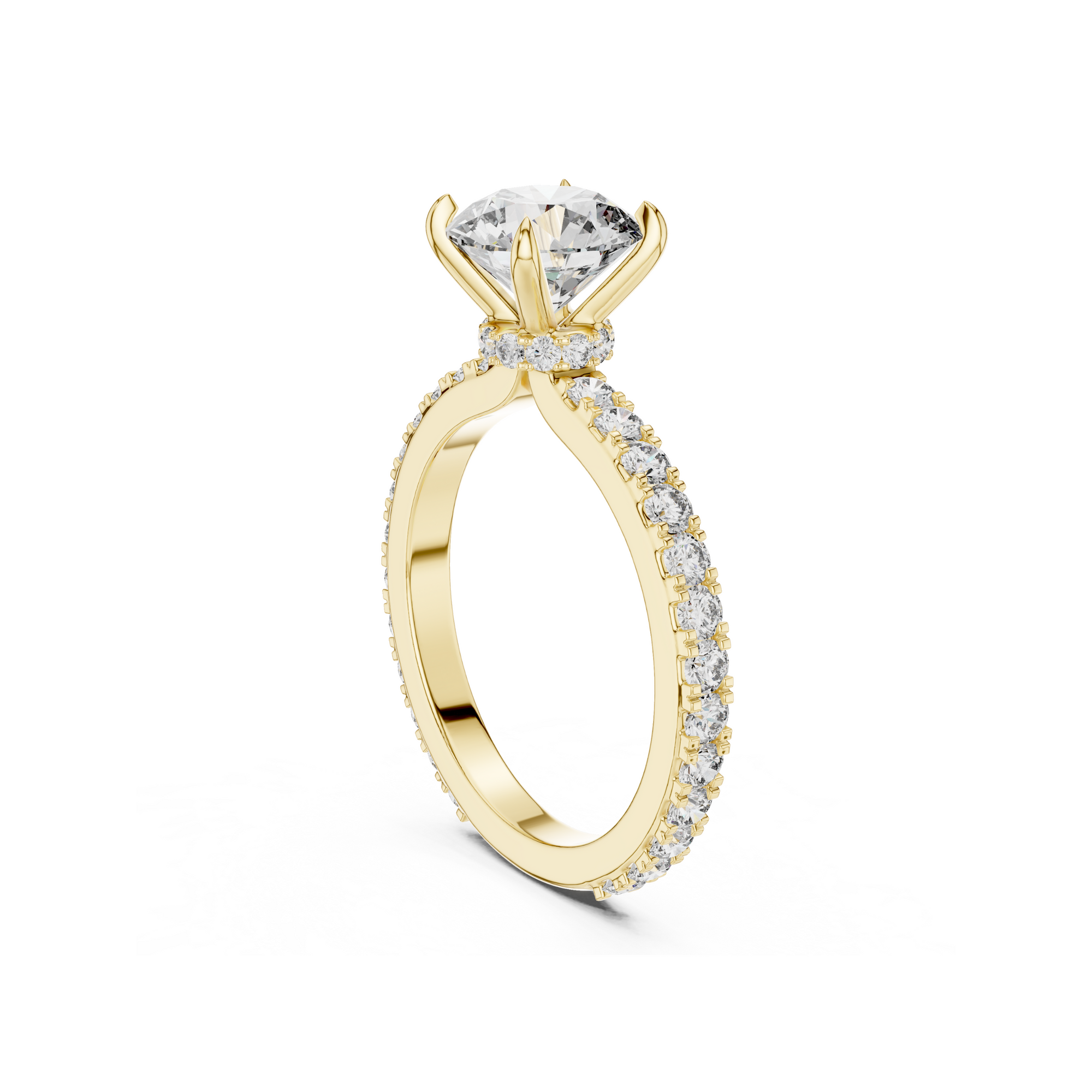 Round-Cut Lab Grown Diamond Ring with Pavé Band